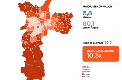 População preta e parda distribuídas na
cidade de São Paulo em 2019.