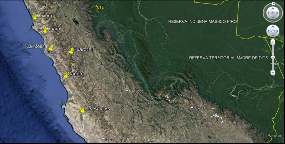 Sitios de colecta en la costa peruana
