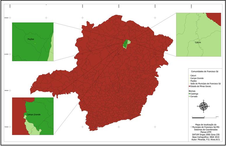 Localização das comunidades pesquisadas e respectivos Biomas