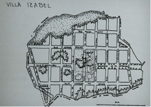 Planta das ruas de
Vila Isabel, 1872.