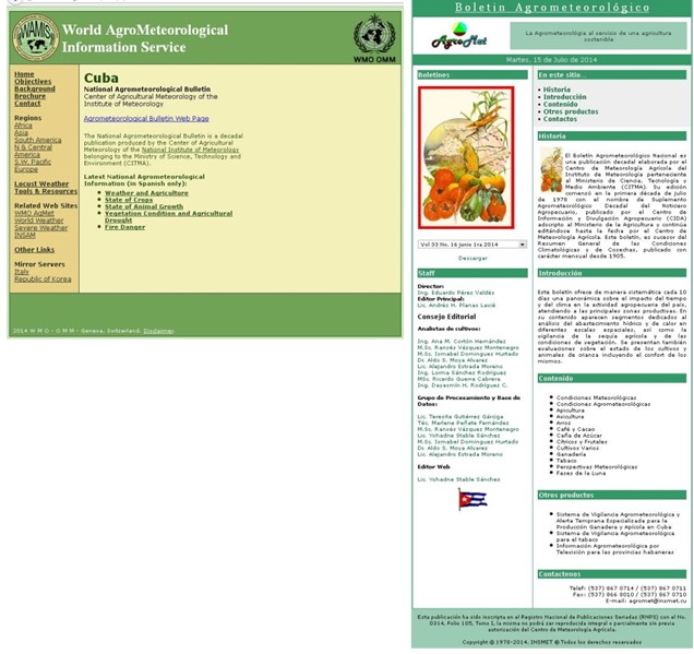 Enlace particular de WAMIS hacia Cuba país, que abre directamente la publicación de sus boletines agrometeorológicos.