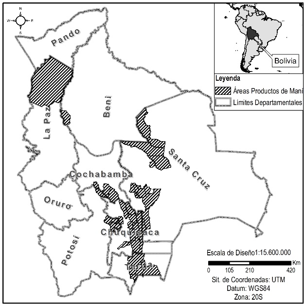 Areas productoras de maní en Bolivia (Espinoza et al.,
2016)