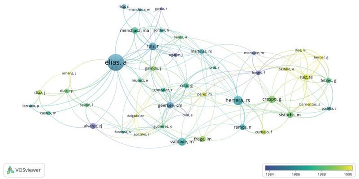 Redes de colaboración del autor más productivo (mapeo mediante VOSviewer).
