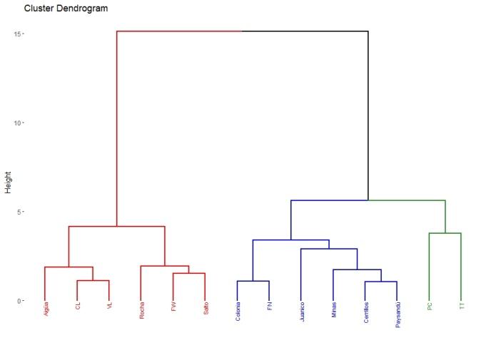 Propolis similarity dendrogram by locality