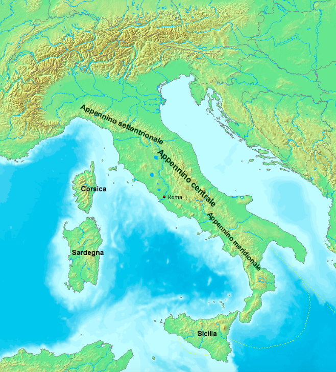 Alcance dos montes apeninos, onde se desenvolveu a cultura apenínica de norte a sul da Itália.