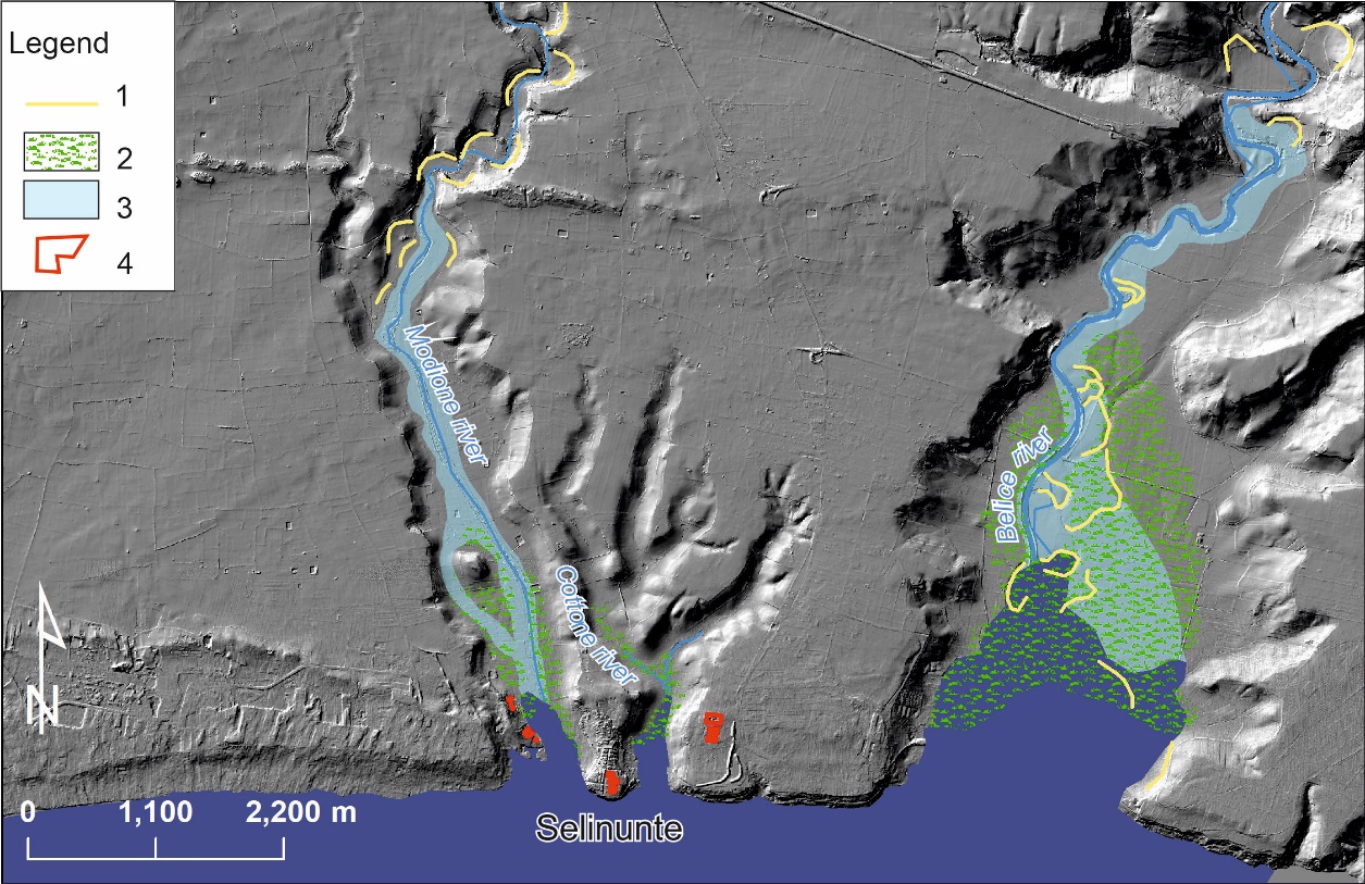 LIDAR image (DEM)
 showing the possible configuration of the Modione and Belice rivers at 2,700
 yrs. 