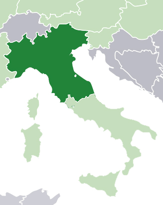 Representação da Padania proposta pela Lega Nord no mapa da Itália