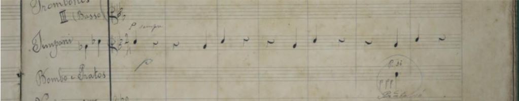  Detalhe da primeira página da
 partitura manuscrita de Alexandre Levy do Samba da “Suite Brésilienne” (Scenas
 Brasileiras) IV, “Samba” Dança de Negros, composto em 1890. 