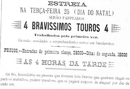 Anúncio da Companhia Espanhola de Toureadores oferecendo pagamento pelos serviços de aluguel de bois bravos