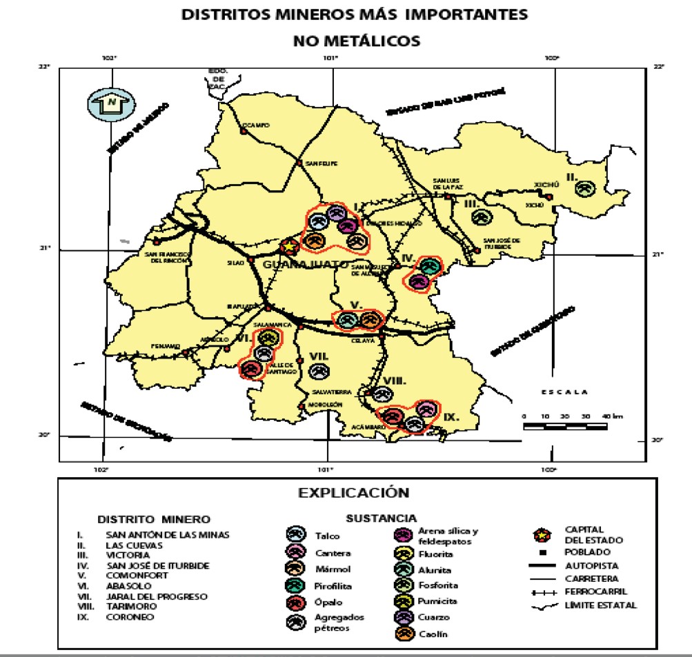 Mapa de minas para no
metálicas Guanajuato 