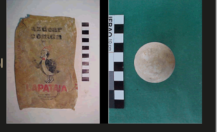 Imágenes de materiales (a la derecha una
pelotita de ping pong) hallados en las excavaciones arqueológicas, CCDTyE “El
Atlético”