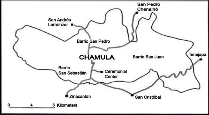 Municipio
de Chamula y sus tres barrios.