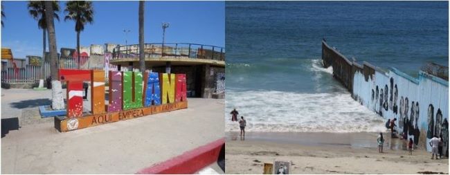 The
popular Tijuana sign in Playas de Tijuana. On the right side, The Border wall
in Playas de Tijuana has turned into a center of public expression on migrant
tension.