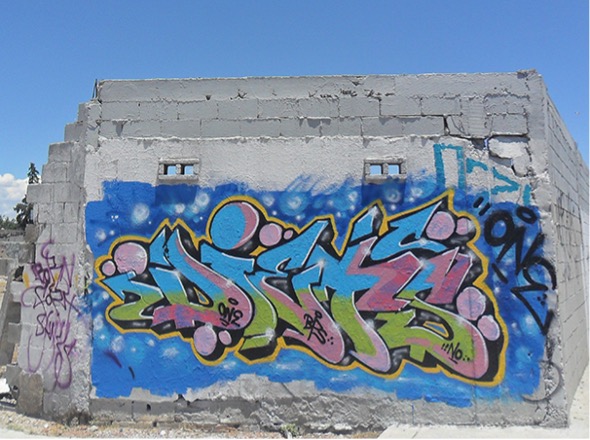 Pieza de grafiti wild style de
Diet para el proyecto Arte Urbano en la Melchor.