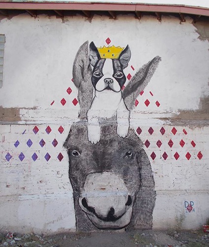 Mural de
Dios Perro elaborada
para Intervención de Muros por Medio de Grafiti en la Colonia Melchor Ocampo.