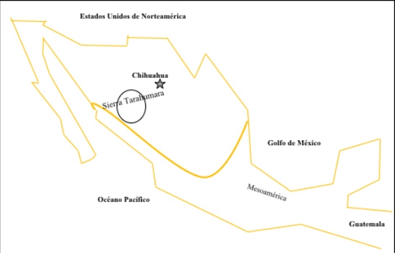 Ubicación de la sierra Tarahumara y la ciudad de Chihuahua, Chih., México