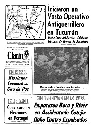 Clarín, 11/02/1975, tapa