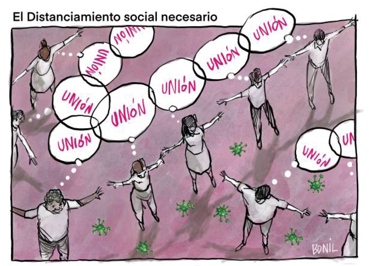 Caricatura de Bonil “El Distanciamiento social necesario”