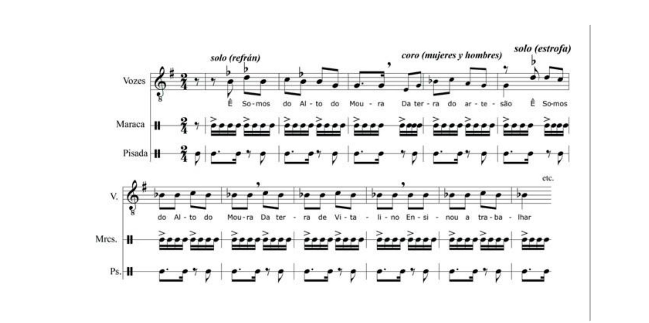 Fig. 9: Trecho de &ldquo;Somos do Alto do Moura&rdquo;. O diapas&atilde;o encontra-se um pouco abaixo da afina&ccedil;&atilde;o universal, 440 Hz. 