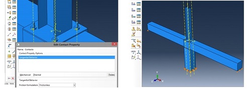 Contact property between surfaces and support conditions for mathematical model. 