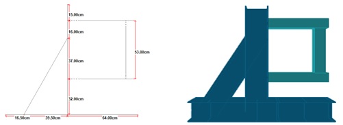 Geometría
del marco soporte modelado en el programa STAAD. Pro v8i. 