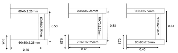 Geometría
de los pórticos ensayado.