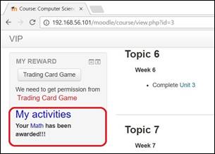 "My Reward Moodle" block for students seeing the in-game cards they have been awarded.