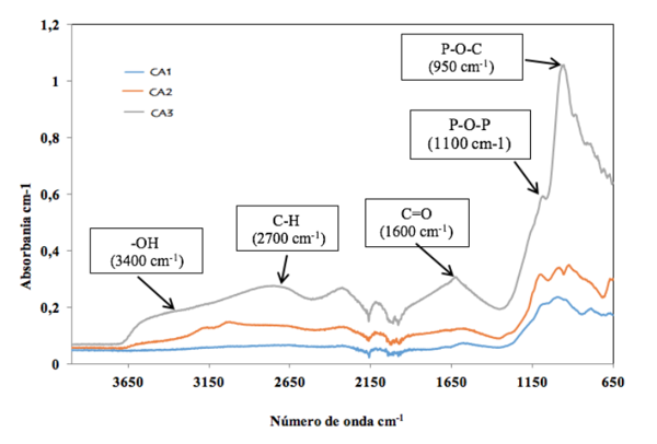 Espectros infrarrojos de las muestras activadas.