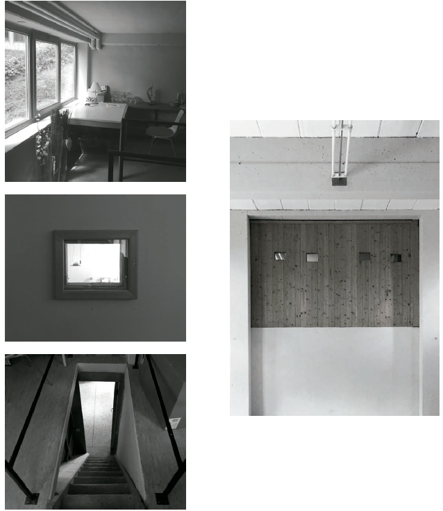 Espacio donde están situados los dos fotógrafos. De las cuatro ventanas abiertas a la sala, se utilizan las dos centrales, en un espacio oculto tras el panelado de madera. 