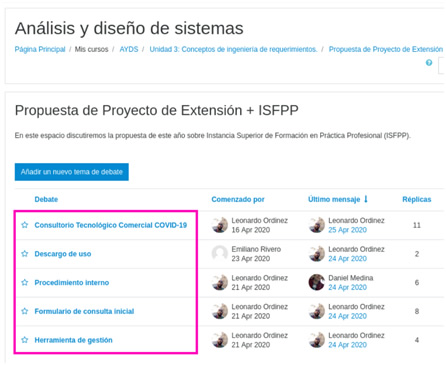 Foros de
discusión en el Campus Virtual