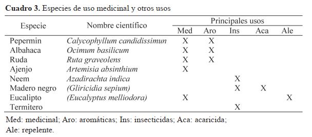 Especies de uso medicinal y otros usos