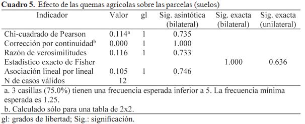 Efecto de las quemas agr&iacute;colas sobre las parcelas (suelos)