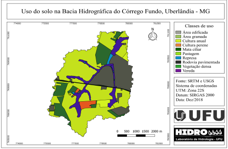 Uso e ocupação do solo na
bacia hidrográfica do Córrego Fundo.
