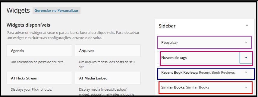 Widgets inseridos no cat&aacute;logo bibliogr&aacute;fico 2.0.