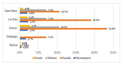 Participación del VAB de las
empresas familiares de la Zona 5, por provincia y tamaño