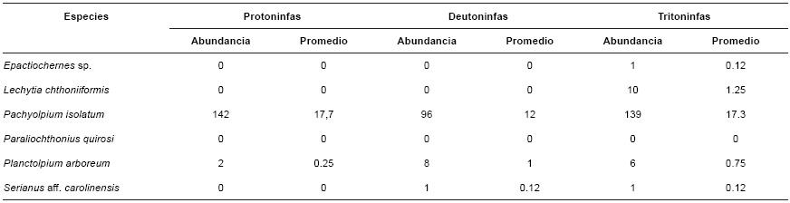 Estructura-edad
de los pseudoescorpiones colectados