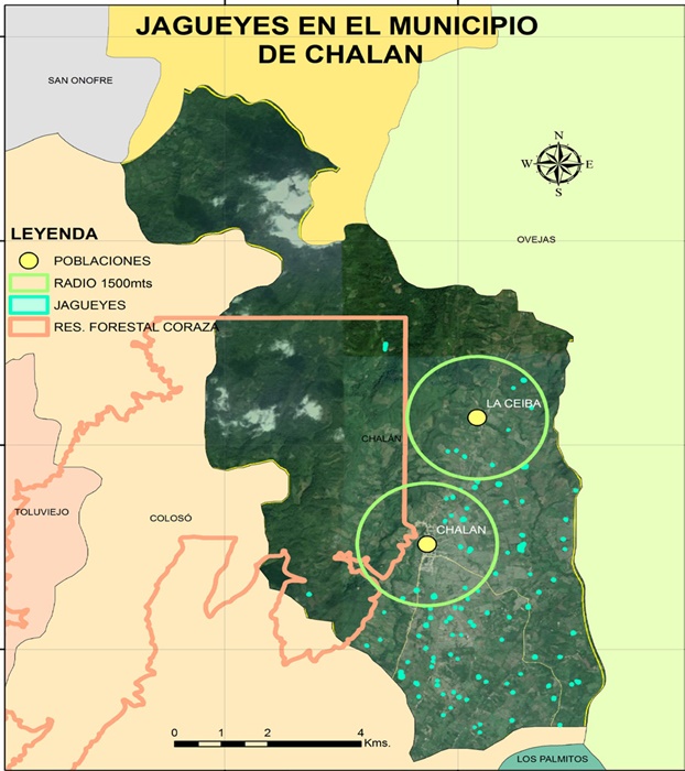 Mapa de los jagüeyes del municipio de Chalán, Sucre