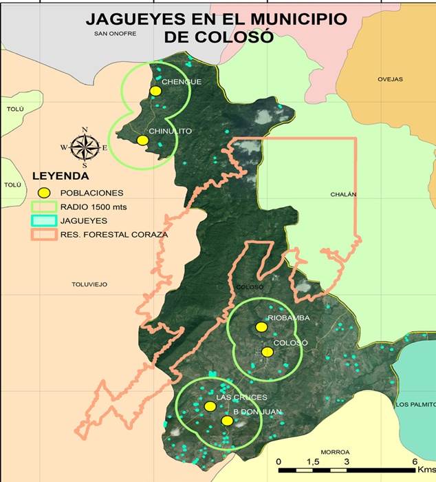 Mapa de los jagüeyes del municipio de Colosó, Sucre