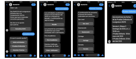 Capturas de pantalla fase final de dise&ntilde;o. Chatbot &ldquo;Bot0210&rdquo;