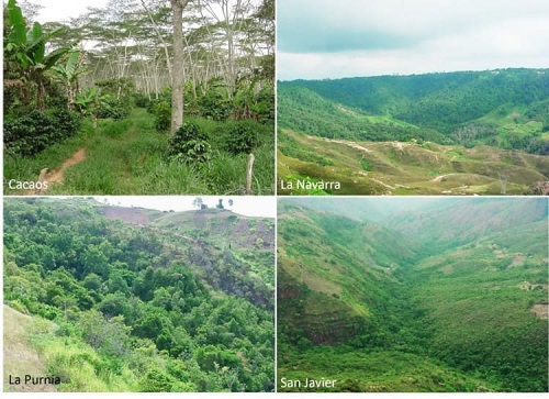 General view of sampling places in La Honda basin, Mesa de Los Santos, Santander, Colombia. 