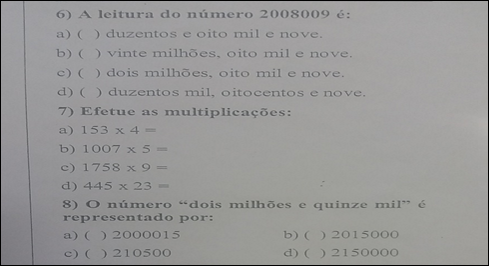 Avaliação de matemática