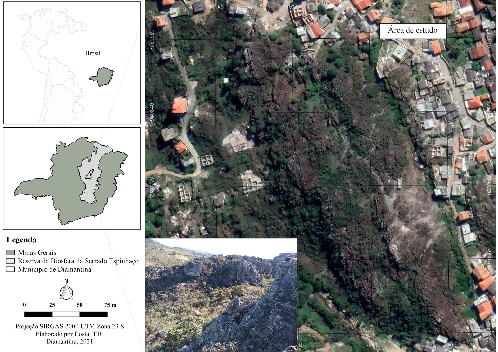Figura
1. Localização da Serra do Brasão em
Diamantina/MG – Reserva da Biosfera da Serra do Espinhaço (RBSE).