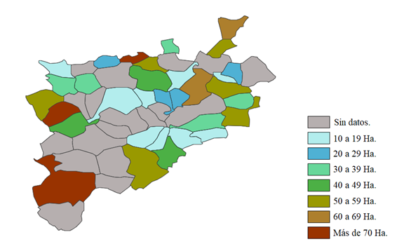 Tama&ntilde;o medio de  las explotaciones en la antigua bail&iacute;a de Mirecourt en 1836