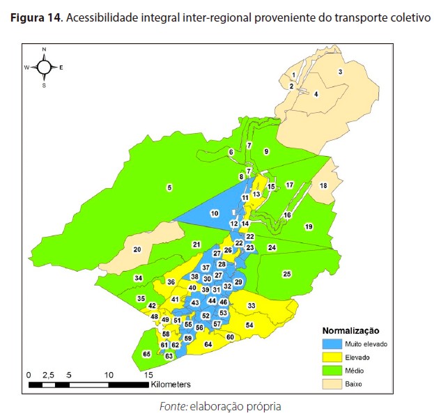 Acessibilidade integral inter-regional proveniente do transporte coletivo