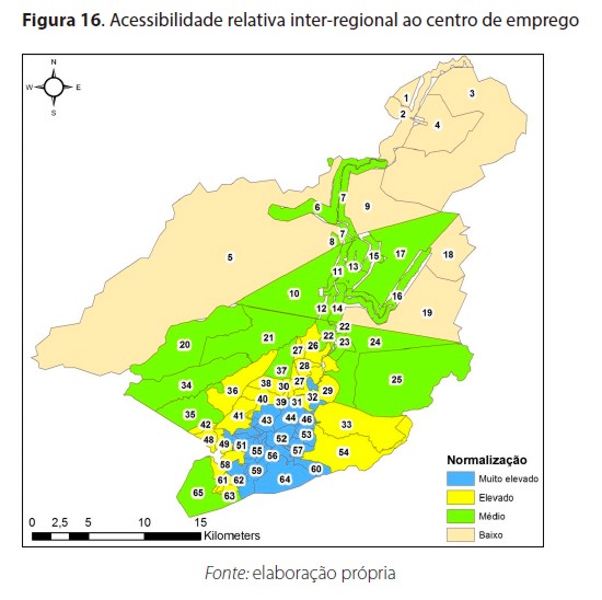 Acessibilidade relativa inter-regional ao centro de emprego