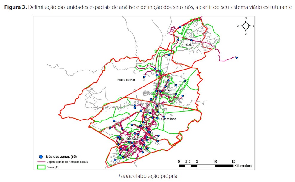 Delimitação das unidades espaciais de análise e definição dos seus nós, a partir do seu sistema viário estruturante
