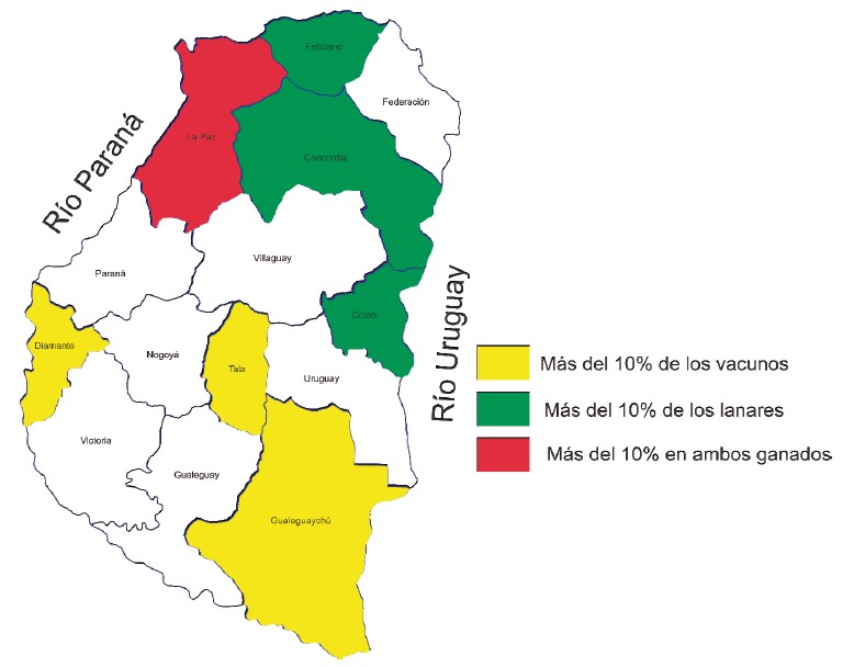 Zonas de concentración ganadera de Entre Ríos en 1937