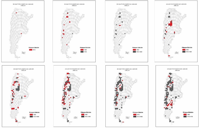  Esquema de hojas topográficas
de la DMGeH publicadas por décadas