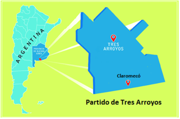 Visualización de la localidad de
Claromecó, partido de Tres Arroyos, provincia de Buenos Aires, Argentina