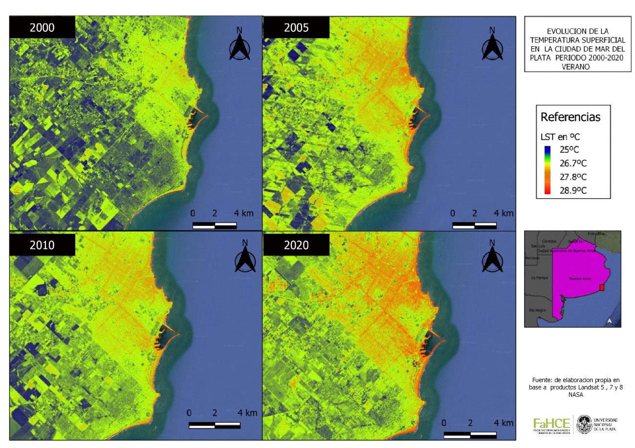Evoluci&oacute;n de la temperatura superficial en la ciudad de Mar del Plata Periodo 2000-2020 durante meses de verano